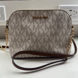 Michael Kors Monogram Beige and Brown Crossbody Bag